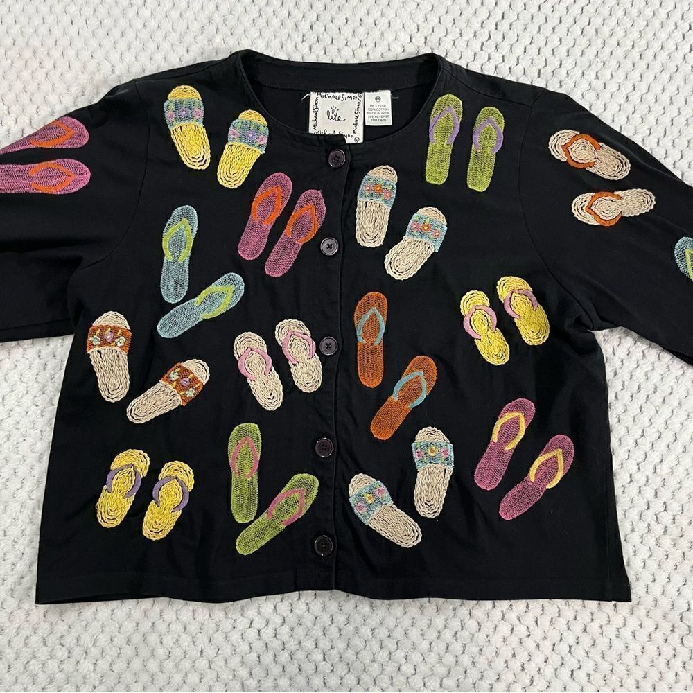 Michael Simon With Embroidered Flip Flops Black S… - image 1